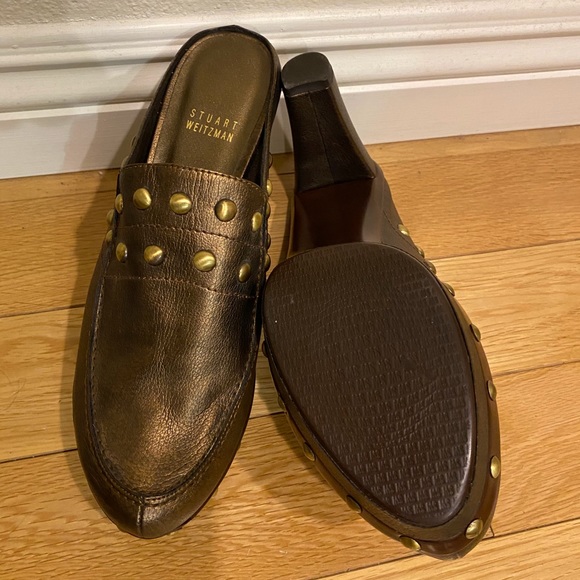 Stuart Weitzman Mule/Clog 8 1/2 Brown/Gold Spain - Picture 3 of 4